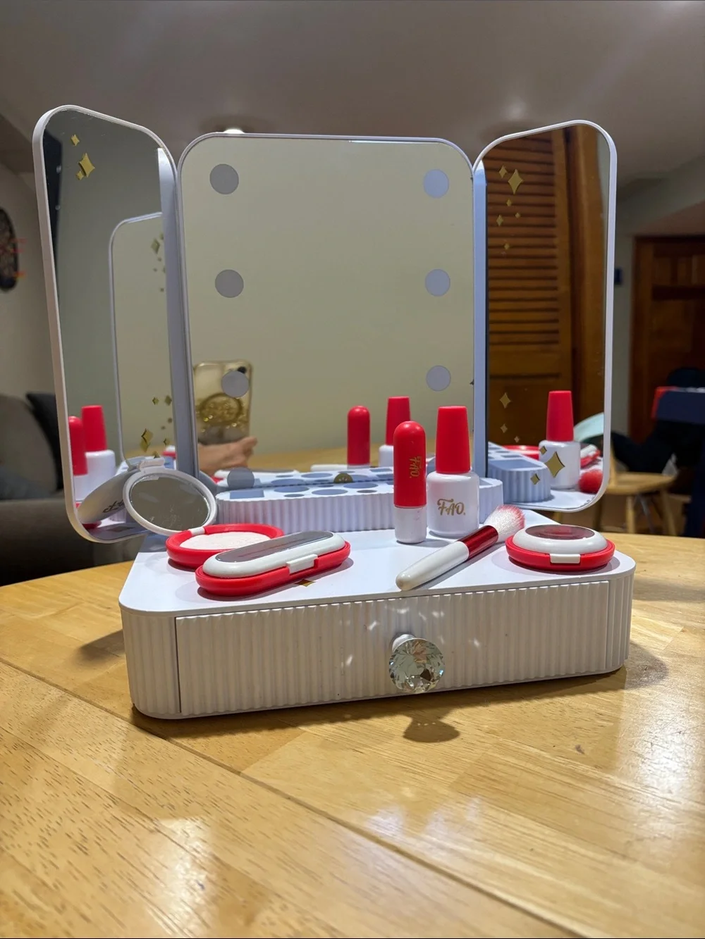 FAO kids Play Vanity Makeup Set with Mirror - Red and White